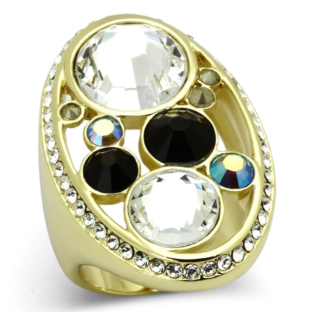 TK857 - IP Gold(Ion Plating) Stainless Steel Ring with Top Grade Crystal  in Multi Color-0