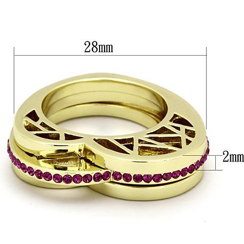 TK863 - IP Gold(Ion Plating) Stainless Steel Ring with Top Grade Crystal  in Fuchsia-1