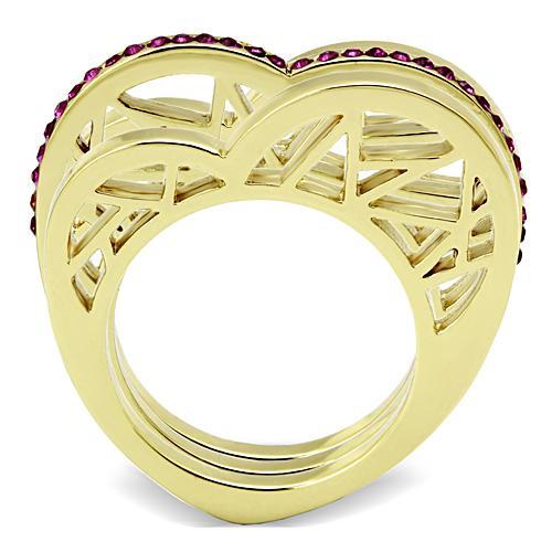 TK863 - IP Gold(Ion Plating) Stainless Steel Ring with Top Grade Crystal  in Fuchsia-2