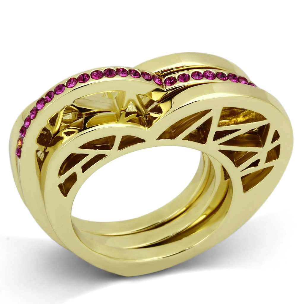 TK863 - IP Gold(Ion Plating) Stainless Steel Ring with Top Grade Crystal  in Fuchsia-0