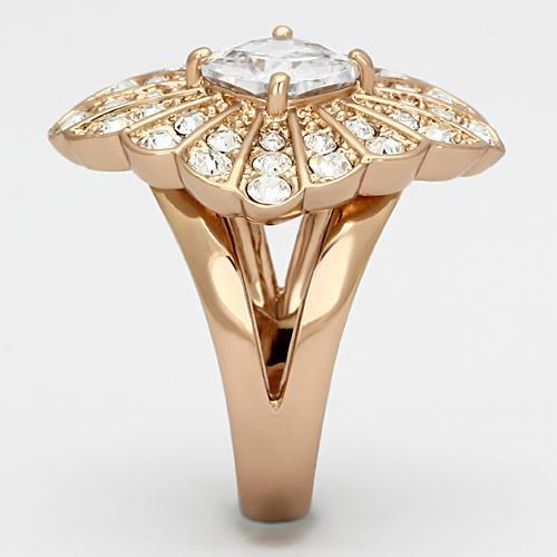 TK866 - IP Rose Gold(Ion Plating) Stainless Steel Ring with AAA Grade CZ  in Clear-3