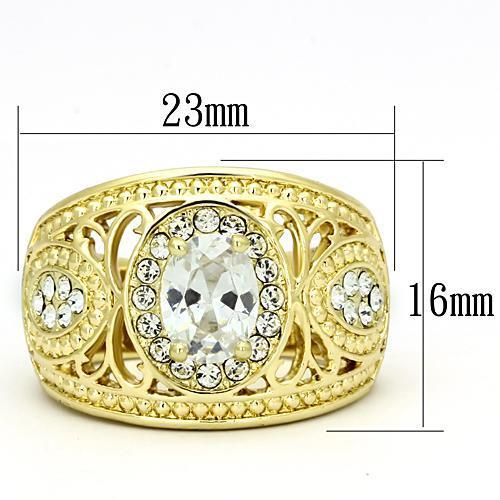 TK868 - IP Gold(Ion Plating) Stainless Steel Ring with AAA Grade CZ  in Clear-1