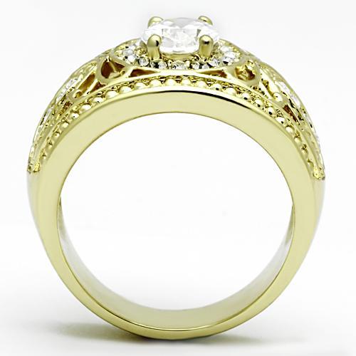 TK868 - IP Gold(Ion Plating) Stainless Steel Ring with AAA Grade CZ  in Clear-2