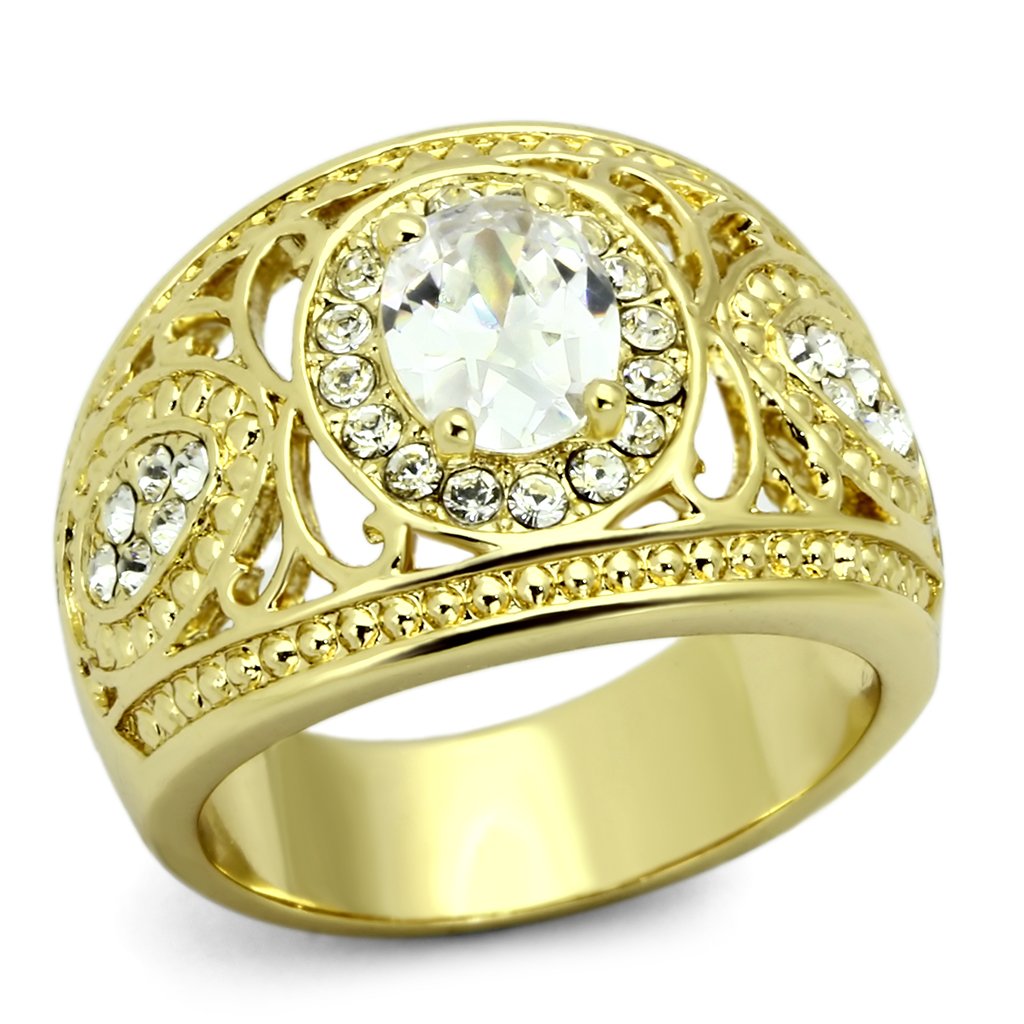TK868 - IP Gold(Ion Plating) Stainless Steel Ring with AAA Grade CZ  in Clear-0
