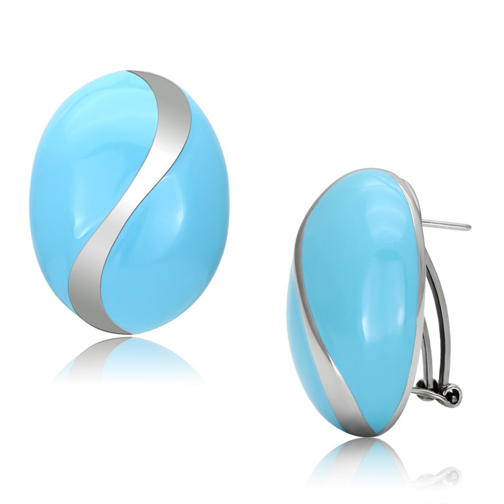 TK892 - High polished (no plating) Stainless Steel Earrings with Epoxy  in Sea Blue-0
