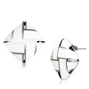 TK896 - High polished (no plating) Stainless Steel Earrings with Epoxy  in White-0