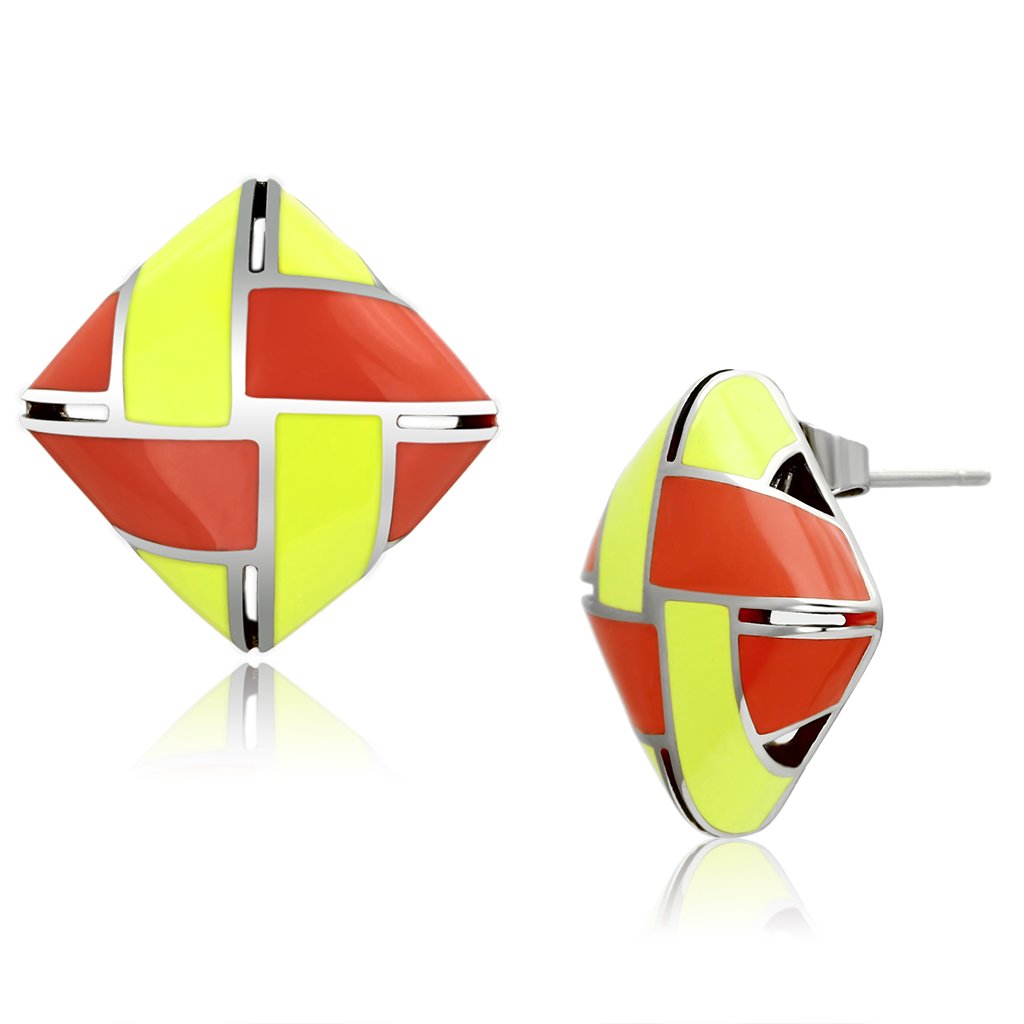 TK897 - High polished (no plating) Stainless Steel Earrings with Epoxy  in Multi Color-0