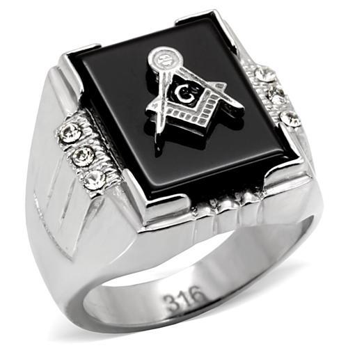 TK8X027 - High polished (no plating) Stainless Steel Ring with Semi-Precious Agate in Jet-0