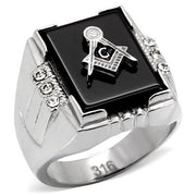 TK8X027 - High polished (no plating) Stainless Steel Ring with Semi-Precious Agate in Jet-0