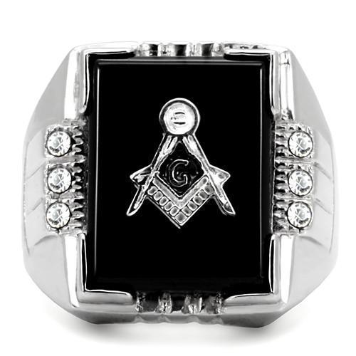 TK8X027 - High polished (no plating) Stainless Steel Ring with Semi-Precious Agate in Jet-2