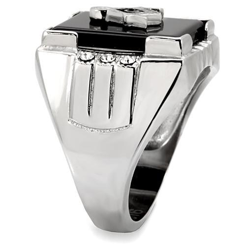TK8X027 - High polished (no plating) Stainless Steel Ring with Semi-Precious Agate in Jet-4