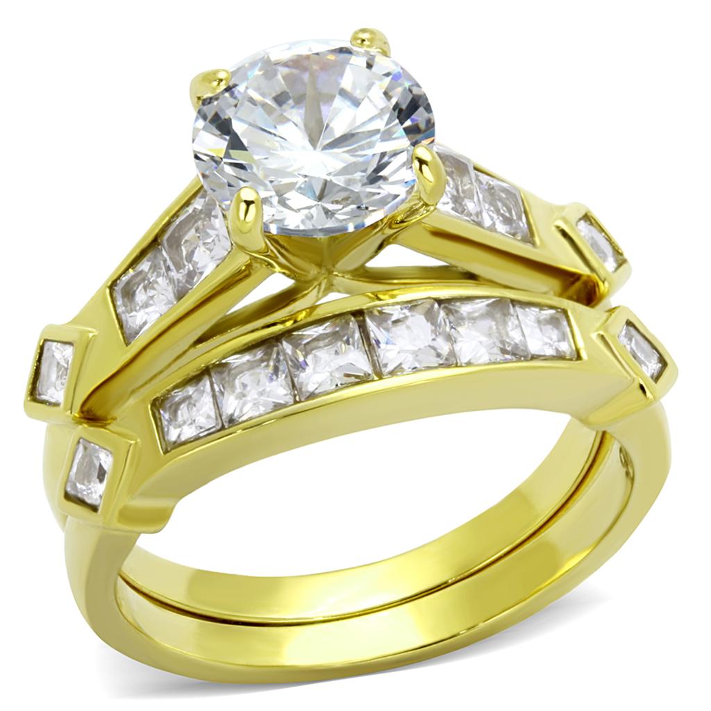 TK8X040 - IP Gold(Ion Plating) Stainless Steel Ring with AAA Grade CZ  in Clear-0