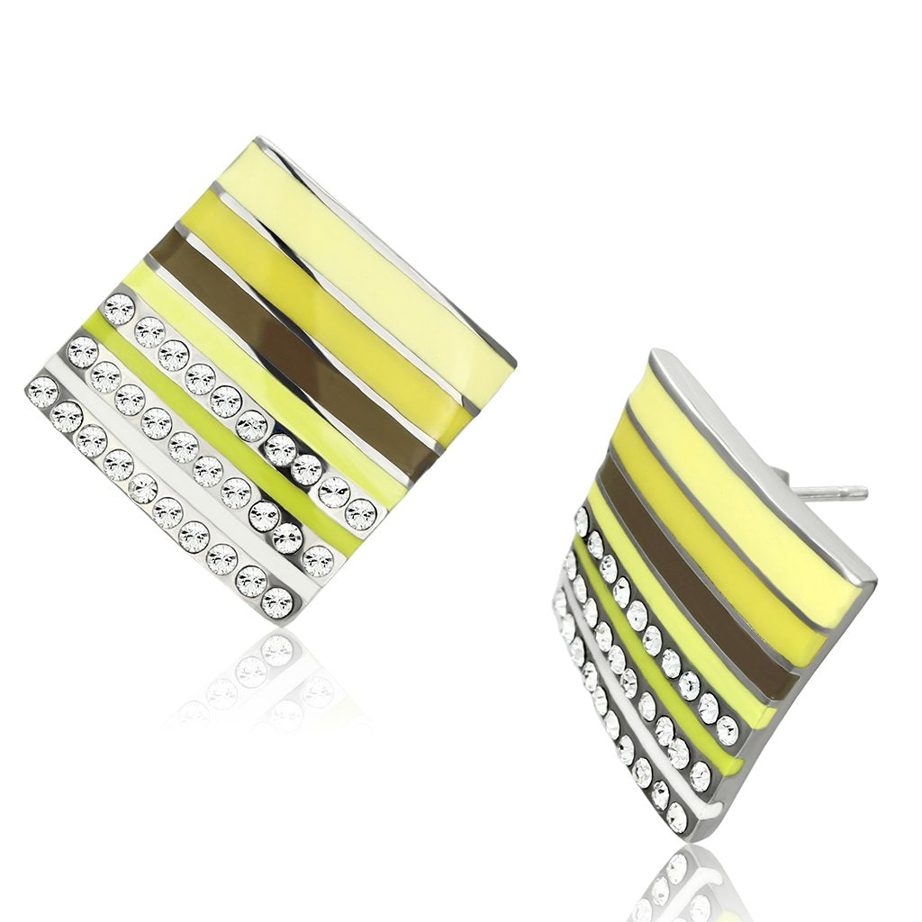TK909 - High polished (no plating) Stainless Steel Earrings with Top Grade Crystal  in Clear-0