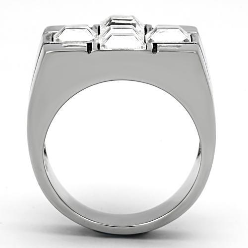 TK919 - High polished (no plating) Stainless Steel Ring with Top Grade Crystal  in Clear-2