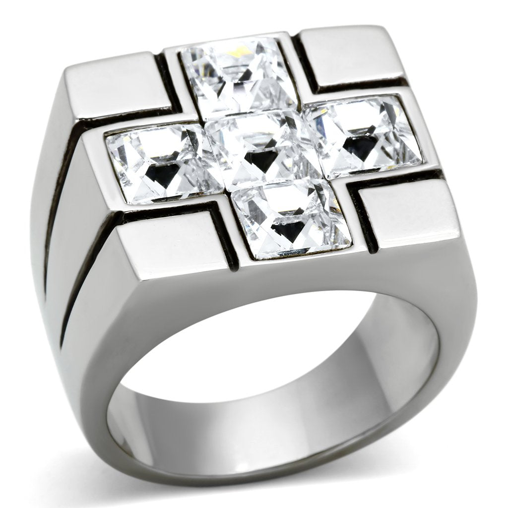 TK919 - High polished (no plating) Stainless Steel Ring with Top Grade Crystal  in Clear-0