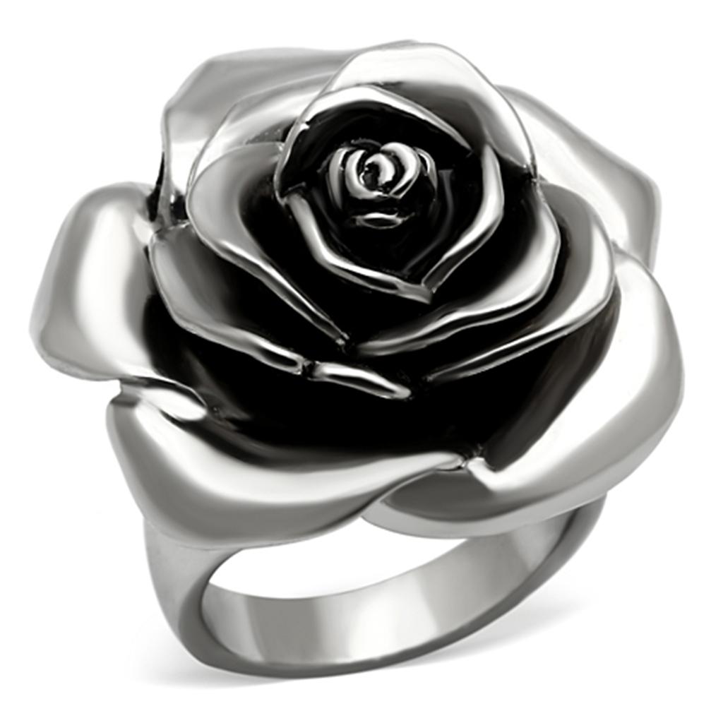 TK923 - High polished (no plating) Stainless Steel Ring with Epoxy  in Jet-0