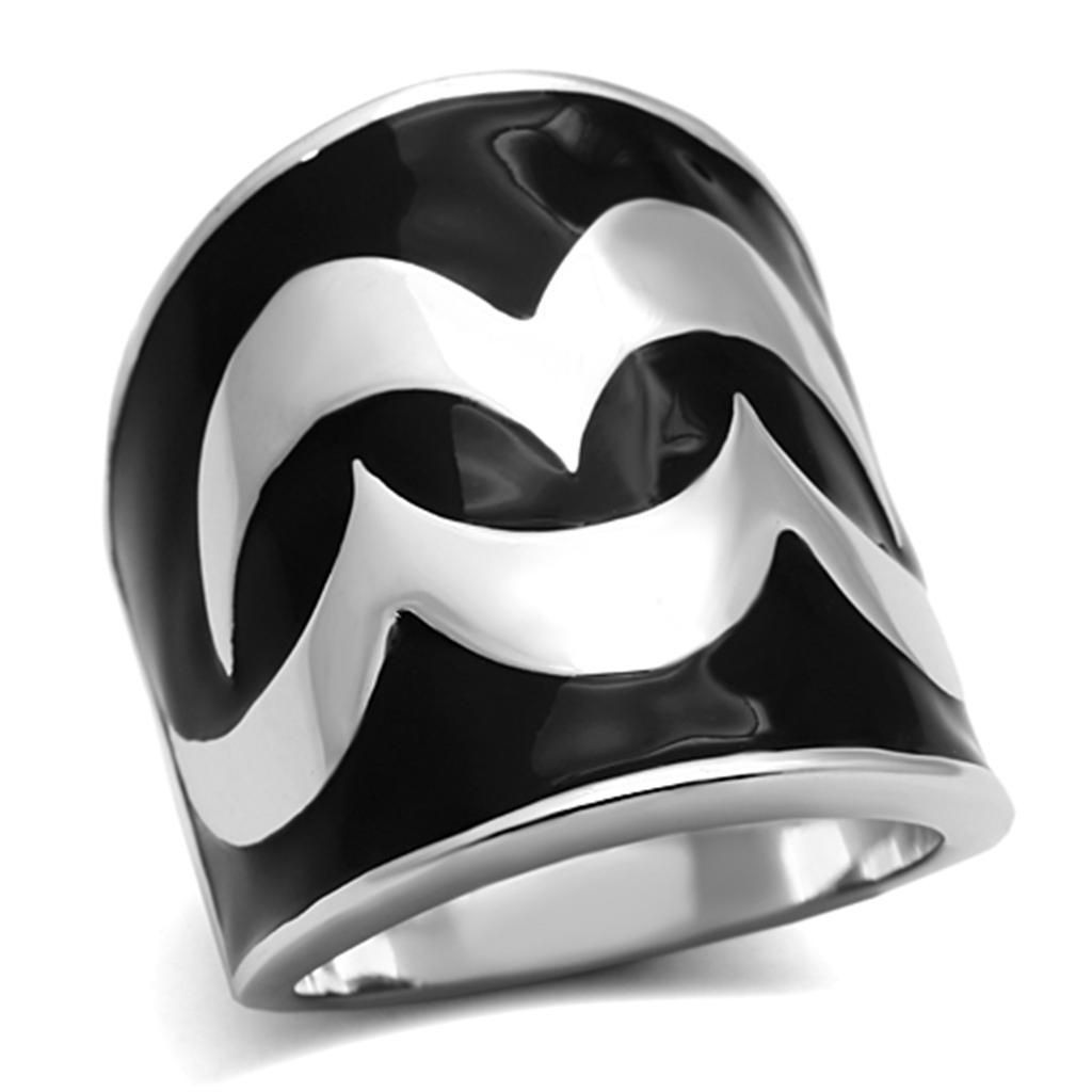 TK926 - High polished (no plating) Stainless Steel Ring with Epoxy  in Jet-0
