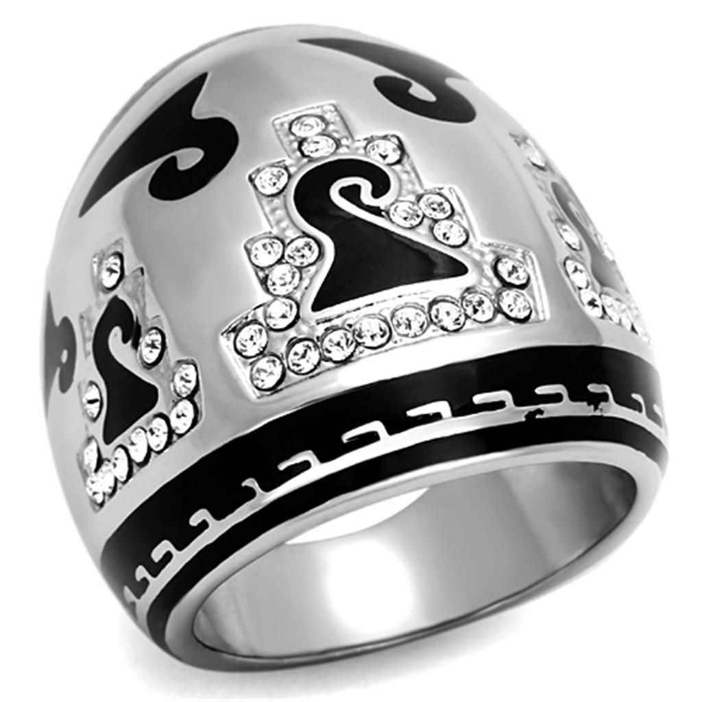 TK928 - High polished (no plating) Stainless Steel Ring with Top Grade Crystal  in Clear-0