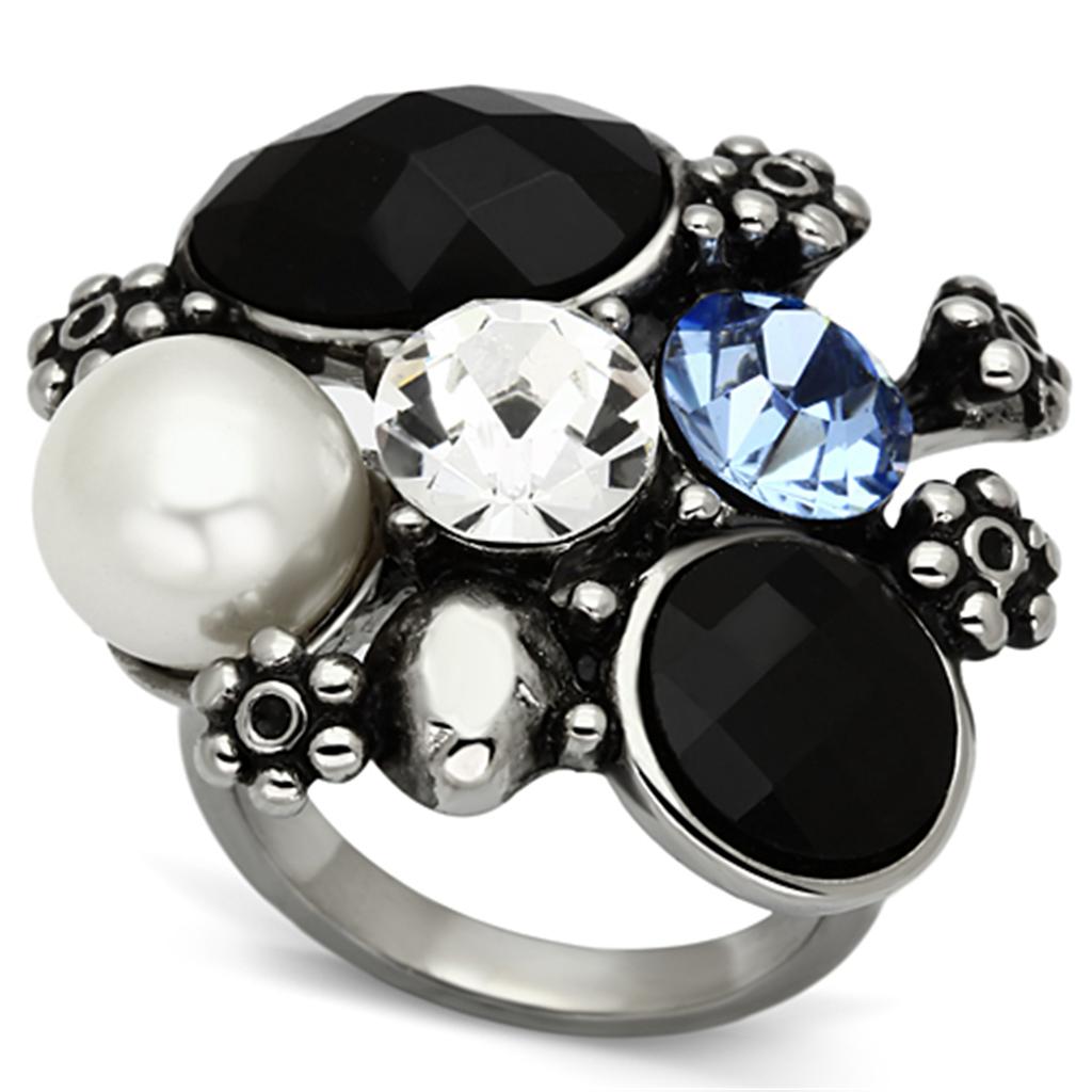 TK941 - High polished (no plating) Stainless Steel Ring with Synthetic Synthetic Glass in Jet-0
