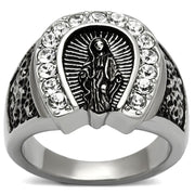 TK942 - High polished (no plating) Stainless Steel Ring with Top Grade Crystal  in Clear-0