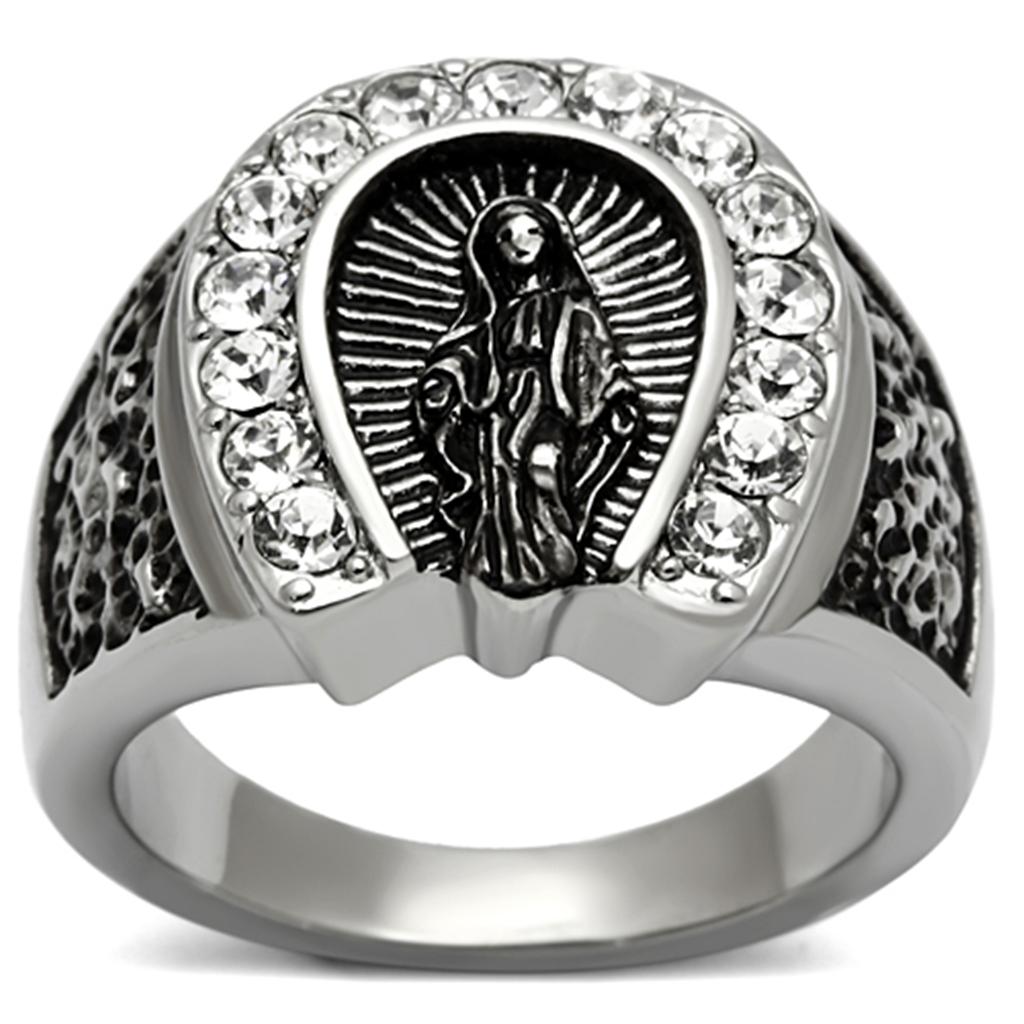 TK942 - High polished (no plating) Stainless Steel Ring with Top Grade Crystal  in Clear-0