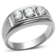 TK946 - High polished (no plating) Stainless Steel Ring with AAA Grade CZ  in Clear-0