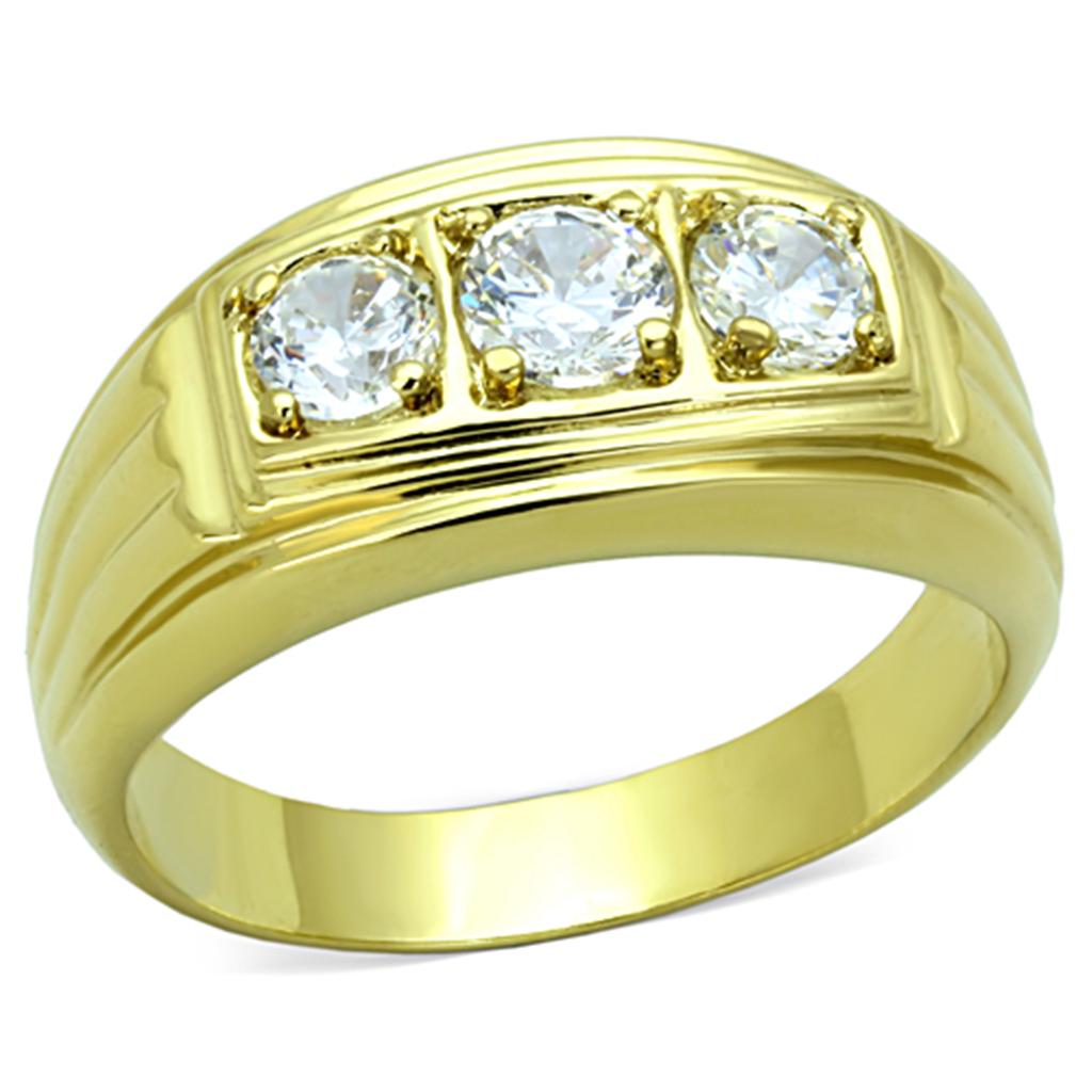 TK946G - IP Gold(Ion Plating) Stainless Steel Ring with AAA Grade CZ  in Clear-0