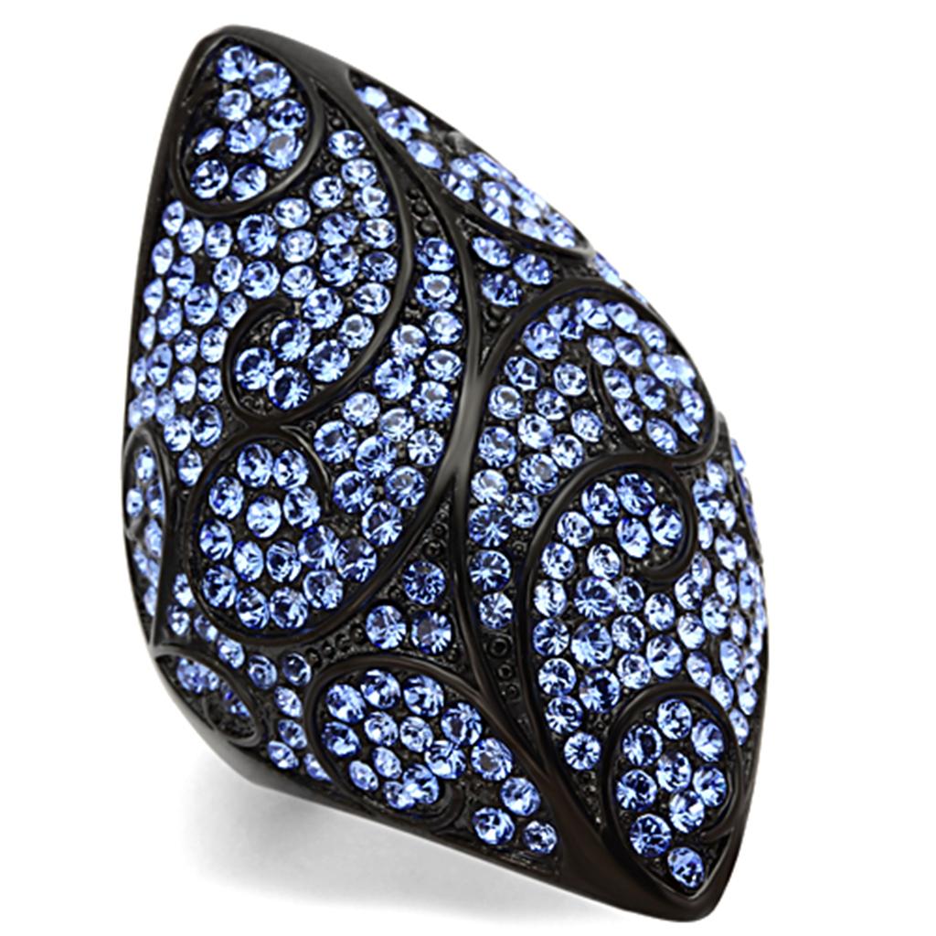 TK949 - IP Black(Ion Plating) Stainless Steel Ring with Top Grade Crystal  in Sapphire-0