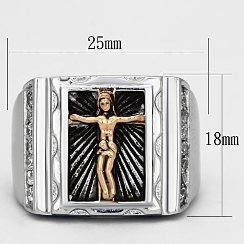 TK951 - Two-Tone IP Rose Gold Stainless Steel Ring with AAA Grade CZ  in Clear-1