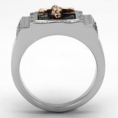 TK951 - Two-Tone IP Rose Gold Stainless Steel Ring with AAA Grade CZ  in Clear-2