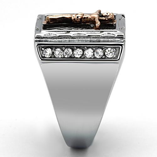 TK951 - Two-Tone IP Rose Gold Stainless Steel Ring with AAA Grade CZ  in Clear-3