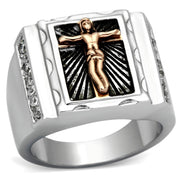TK951 - Two-Tone IP Rose Gold Stainless Steel Ring with AAA Grade CZ  in Clear-0