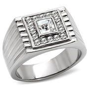 TK95312 - High polished (no plating) Stainless Steel Ring with Top Grade Crystal  in Clear-0
