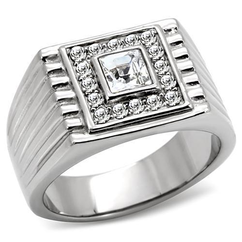 TK95312 - High polished (no plating) Stainless Steel Ring with Top Grade Crystal  in Clear-0