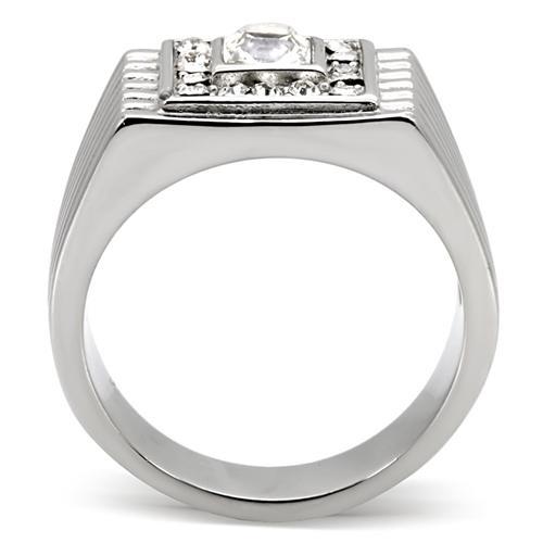 TK95312 - High polished (no plating) Stainless Steel Ring with Top Grade Crystal  in Clear-3