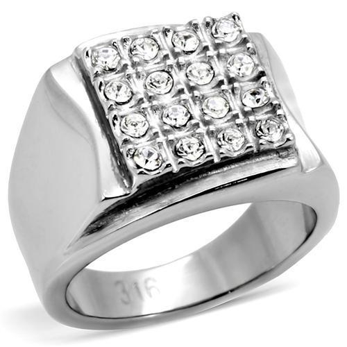 TK95409 - High polished (no plating) Stainless Steel Ring with Top Grade Crystal  in Clear-0