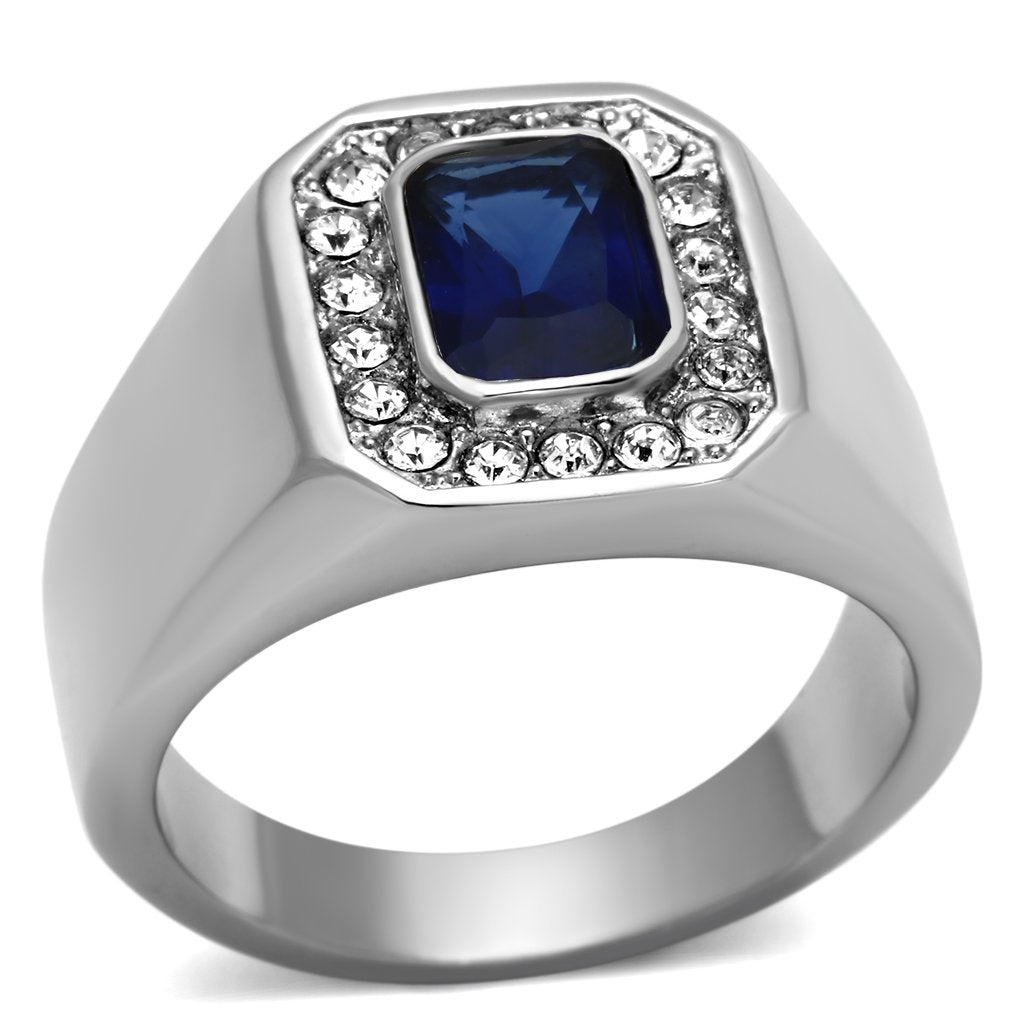 TK954 - High polished (no plating) Stainless Steel Ring with Synthetic Synthetic Glass in Montana-0