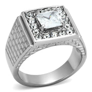 TK955 - High polished (no plating) Stainless Steel Ring with AAA Grade CZ  in Clear-0
