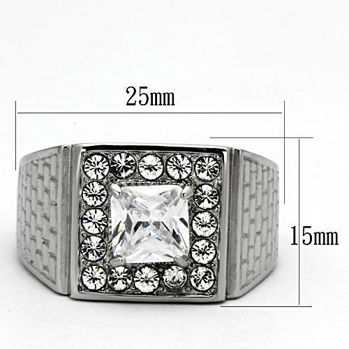 TK955 - High polished (no plating) Stainless Steel Ring with AAA Grade CZ  in Clear-1