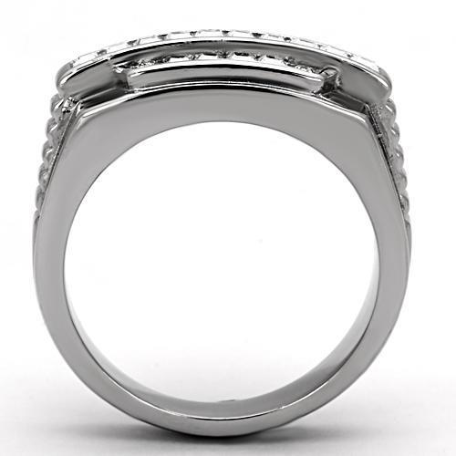 TK956 - High polished (no plating) Stainless Steel Ring with Top Grade Crystal  in Clear-2