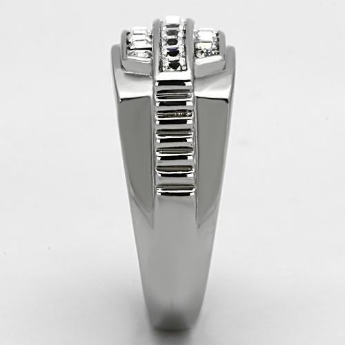 TK956 - High polished (no plating) Stainless Steel Ring with Top Grade Crystal  in Clear-3