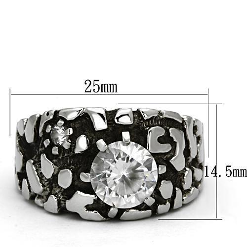 TK958 - High polished (no plating) Stainless Steel Ring with AAA Grade CZ  in Clear-1