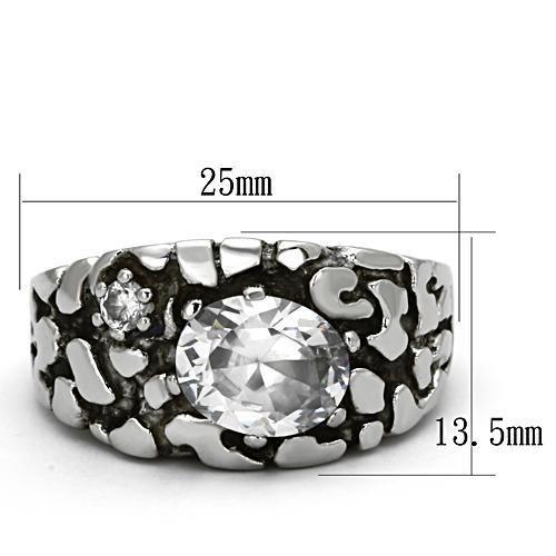 TK959 - High polished (no plating) Stainless Steel Ring with AAA Grade CZ  in Clear-1