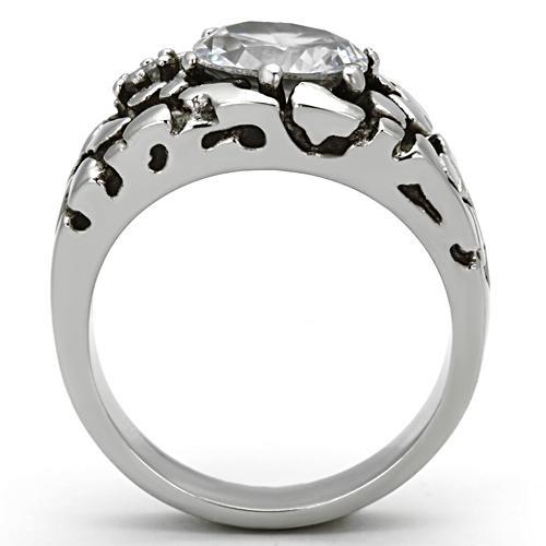 TK959 - High polished (no plating) Stainless Steel Ring with AAA Grade CZ  in Clear-2