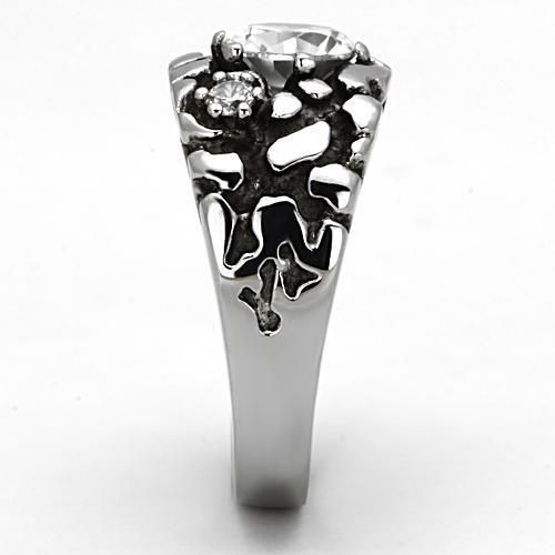 TK959 - High polished (no plating) Stainless Steel Ring with AAA Grade CZ  in Clear-3