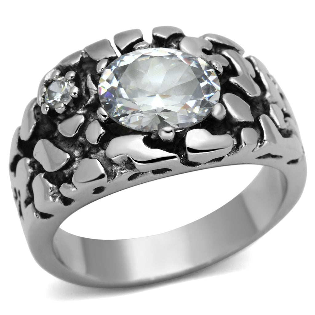 TK959 - High polished (no plating) Stainless Steel Ring with AAA Grade CZ  in Clear-0