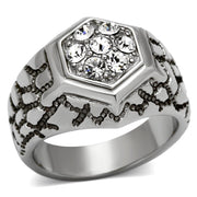 TK960 - High polished (no plating) Stainless Steel Ring with Top Grade Crystal  in Clear-0