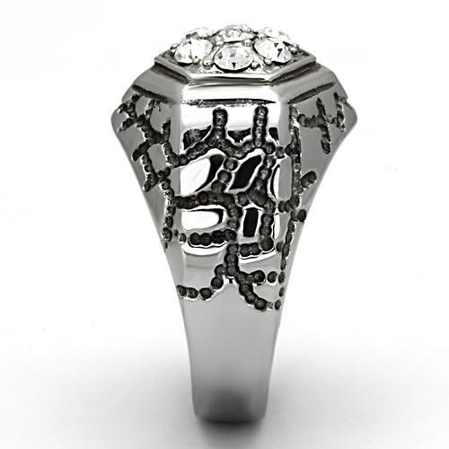 TK960 - High polished (no plating) Stainless Steel Ring with Top Grade Crystal  in Clear-3