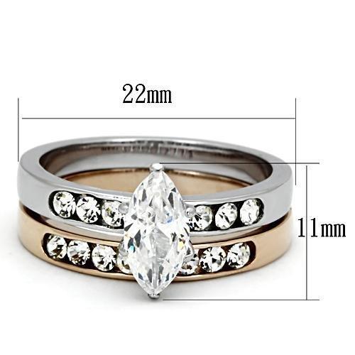 TK965 - Two-Tone IP Rose Gold Stainless Steel Ring with AAA Grade CZ  in Clear-1