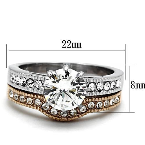 TK966 - Two-Tone IP Rose Gold Stainless Steel Ring with AAA Grade CZ  in Clear-1